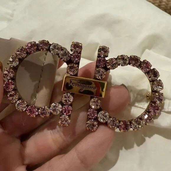 Salvatore Ferragamo Crystal Gancini Leather Belt Beige Size 70 Luxury - Picture 3 of 6